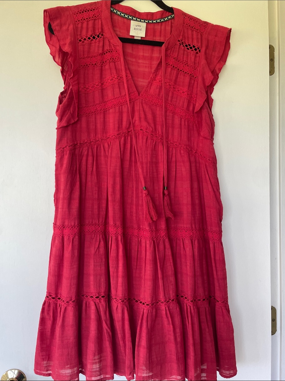 Rose Pink Tiered Boho Tassel Dress